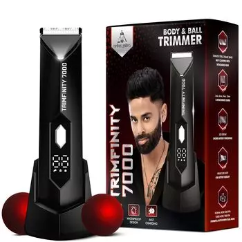 Триммер для тела UrbanGabru Trimfinity 7000 для мужчин | Самый безопасный триммер для тела и шаров | Водонепроницаемый, Керамические лезвия, Беспроводной, Перезаряжаемый | Быстрая беспроводная зарядка Pack of 1 чёрный