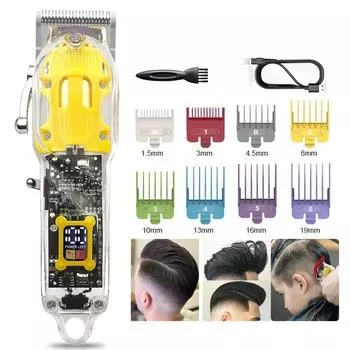 Триммер для волос Sangelar, полностью прозрачный с ЖК-дисплеем, профессиональная мощная машинка для стрижки волос, беспроводные парикмахерские машинки для стрижки, набор лезвий, триммер
