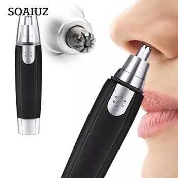 Триммер для волос в носу с сухой батареей, электрический триммер для волос в носу из нержавеющей стали для мужчин и женщин, черный триммер для волос в носу