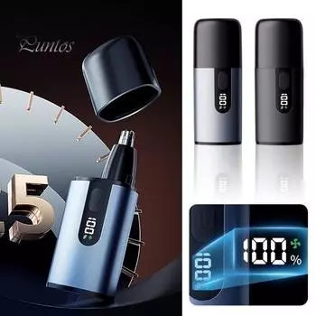 Триммер для волос в ушах и носу для мужчин и женщин, триммер с зарядкой через USB, двусторонние циклонные лезвия, умный портативный инструмент для ухода за волосами с ЖК-дисплеем, предотвращающий защемление чёрный