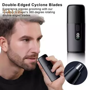 Триммер для волос в ушах и носу для мужчин и женщин, триммер с зарядкой через USB, двусторонние циклонные лезвия, умный портативный инструмент для ухода за волосами с ЖК-дисплеем, предотвращающий защемление чёрный