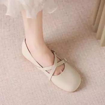 Тринадцать линий новых женских туфель Мэри Джейн на плоской подошве весной 2024 года, ретро-туфли с перекрещенными ремешками, универсальные маленькие кожаные туфли 34 абрикосовый