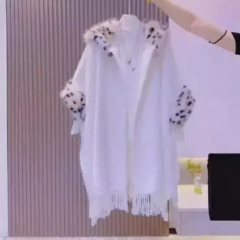 Тринадцать линий высококачественного кардигана, плюшевая и утолщенная шаль, женский меховой воротник, накидка, пальто, теплая кисточка 80-100cm белый
