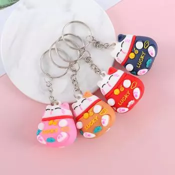Trinkets Three-dimensional Good Luck Cartoon Key Ring Car Keyring Lucky Cat Keychain Bag Pendant синий