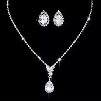 Trinkets Wedding Claw Chain Rhinestones Zircon Angel Tears Necklace, Earrings Bridal Jewelry
