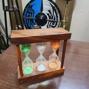 Трио песочных часов из дерева ручной работы - оранжевый, белый и зеленый песок - вечная элегантность для домашнего декора