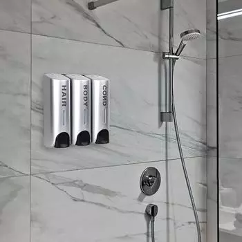 Triple 350ml Soap Dispenser Liquid Soap Container Wall-mount Shower Bath Shampoo Dispenser Heat-Resistant Bathroom Accessories белый