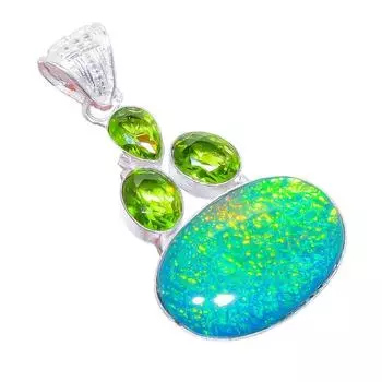 Triplet Fire Opal, Peridot Gemstone 925 Sterling Silver Jewelry Pendant 2.2 AH-3247 2.17 зелёный