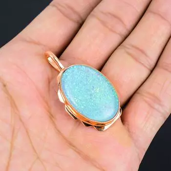 Триплетный опал драгоценный камень кулон из меди ручной работы для свадебного подарка 1.85 Inches синий