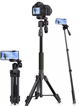 Tripod Camera Camcorder Smartphone Monopod Variable Single Lens Reflex 7 Levels Telescopic Mini Compact Lightweight 3WAY Head 360 Rotation Storage Bag