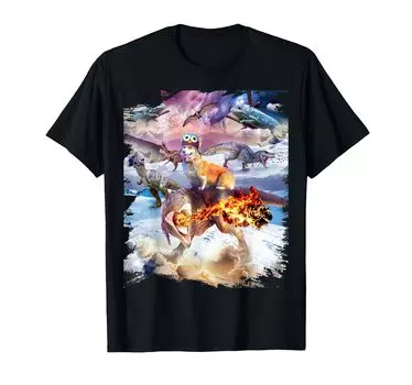 Trippy Galaxy Corgi Dog Riding Dinosaur T-Shirt чёрный