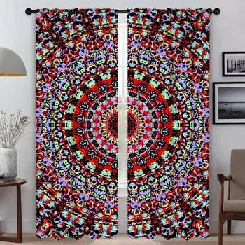 Trippy Vibrant Mandalas Curtains Child Room Partition Halloween Decoration Blackout Curtain for Room 2 Panel Tulle for Bedroom W50xH70cmx2pcs-CL