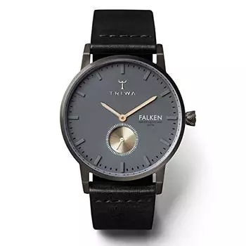TRIWA FALKEN темно-серый желтый кожаный ремень аналоговые часы для мальчиков водонепроницаемые маленькие секундные часы FAST102-CL010113 золото/черный [Товар]