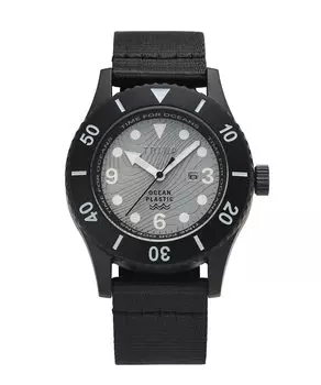 Ремень TRIWA Watch Campus Recycled Japan Blue Grey x Black TIME FOR SUB OCEANS CAMP из переработанного морского пластика 10 ATM для мужчин и женщин (унисекс) серый