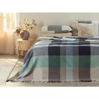 Trke Home Madras Check Хлопковое двойное одеяло 200 x 220 см Темно-синий - Бежевый