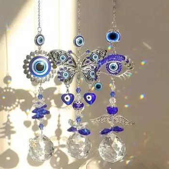 Trkiye Blue Evil Eye Crystal Hanging Decorations Butterfly Pendant Light and Shadow Wind Chimes Car / Home Hanging Decoration