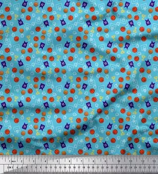 Трофей из синей вискозной ткани Soimoi | Ткань с таймером и баскетбольным спортивным принтом в ярдах, 42 дюйма 42 Inch Wide - Viscose Chiffon бирюзовый синий