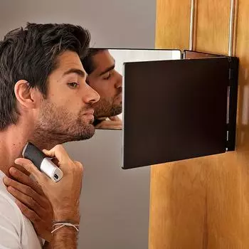 Трёхстороннее зеркало, зеркало для стрижки, трёхстворчатое зеркало для макияжа, саморежущее зеркало, регулируемый крючок. чёрный