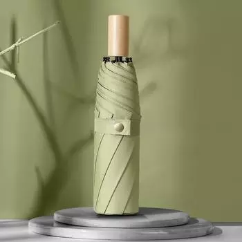 Тройная деревянная ручка Черная резинка и зонтик Защита от солнца Защита от ультрафиолета Ms. Маленький свежий складной зонт