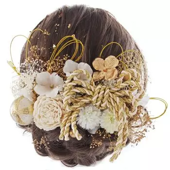 Тройная композиция из лент Церемония совершеннолетия Выпускной Свадебное кимоно Хакама Фурисодэ Юката Аксессуары для волос Специализированный магазин LALALA белый