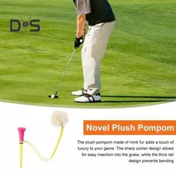 Тройники для гольфа Пластиковая длинная тройка для гольфа с плюшевым помпоном и веревкой Профессиональная тройка для гольфа Аксессуары для гольфа для ковриков для гольфа жёлтый