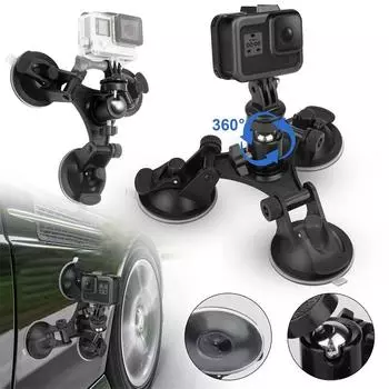 Тройное крепление на присоске для Dji Osmo Action 4 3 Gopro 12 11 10 9 8 7 со стандартным резьбовым адаптером 1/4 для Insta360 X3 X2