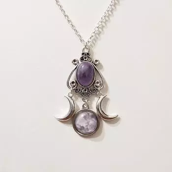 Тройное ожерелье Богини Луны, аметист, ювелирные изделия, ретро, творческая личность, ожерелье из сплава One Size фиолетовый