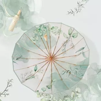 Тройной складной зонт от солнца с деревянной ручкой, 16-костным золотым стержнем, защитой от непогоды и дождя, защитой от ультрафиолета, композитным цветным клеем