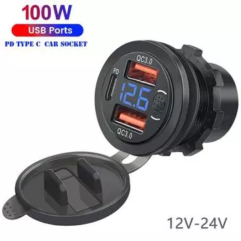Тройной USB C автомобильный разъем для зарядного устройства USB розетки PD и 18 Вт QC3.0 с кнопочным переключателем цифровой светодиодный вольтметр 12 В/24 В для автомобиля лодки автофургона