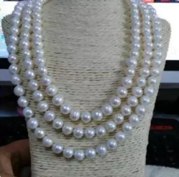 Тройные нити 9-10 мм из натурального белого жемчуга Южных морей 18-22 дюйма