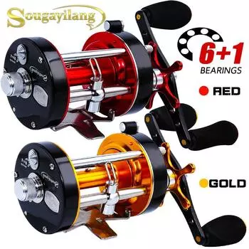 Троллинговые рыболовные катушки 6 + 1BB, круглая катушка для приманки, окунь, соленая вода, пресноводная лодка, рыболовные снасти, катушка с максимальным сопротивлением 17-22 фунта WA40 красный