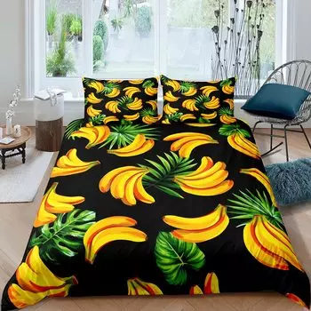 Tropical Bananas Duvet Cover Set Cute Banana Pop Art Decor Bedding Set for Boys Girls Fruit Summer Graphic Comforter Cover Set US Queen(228x228cm)