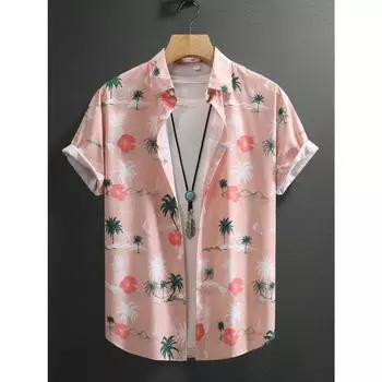 Tropical Botanical Men s Shirt – Vibrant Hawaiian Short Sleeve Button-Up with Exotic Leaf & Flower Prints for Island Getaways S