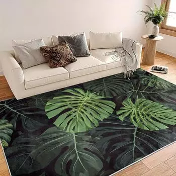Tropical Dark Green Leaves Pattern Living Room Carpets Sofa Table Large Area Rugs Washable Indoor Entrance Floor Mat Decor Rugs 40x60cm 16x24inch