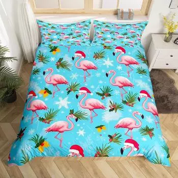 Tropical Flamingo Pattern Quilt Cover Bedding Set Three-Piece Quilt Cover Suitable For Bedroom Decoration EU single 135*200