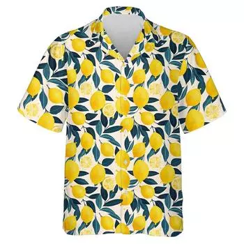Пляжные рубашки с принтом тропических фруктов и лимона в формате 3D, рубашка с рисунком авокадо и папайи для мужчин, симпатичная женская блузка с лацканами в стиле Y2k S