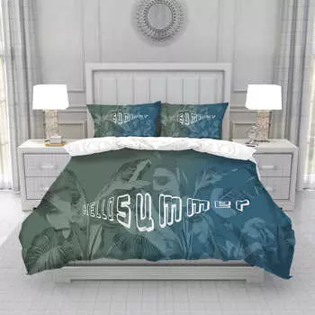 Tropical Hawaii King Queen Duvet Cover Hello Summer Palm Leaf Quilt Cover Exotic Bedding Set 2/3pcs Polyester Comforter Cover 70x133cm 2pcs