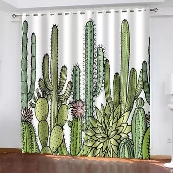 Tropical Leaf Printing Woven Curtains Two Separate Curtains on The Left and Right of The Bedroom Blackout Curtains 132cmx160cm