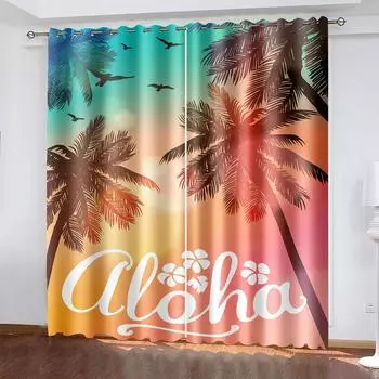 Tropical Leaf Printing Woven Curtains Two Separate Curtains on The Left and Right of The Bedroom Blackout Curtains 132cmx160cm