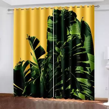 Tropical Leaf Printing Woven Curtains Two Separate Curtains on The Left and Right of The Bedroom Blackout Curtains 132cmx160cm