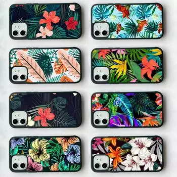 Tropical Leaves Flowers Soft Phone Case Silicone PC+TPU Case for iPhone 11 12 13 Pro Max 8 7 6 Plus X SE XR Hard Fundas iphone 14