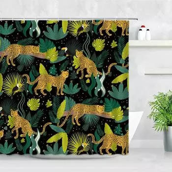 Tropical Paradise Shower Curtain, Exotic Plants & Animals, Waterproof for Bathroom Decor, Enhance Home with Nature s Beauty W90XH180cm