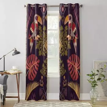 Tropical Pattern Plants And Bird Window Curtain For Kids Room Home Blinds Curtains For Living Room Bedroom Window Drapes 135W x 60H(cm) x1