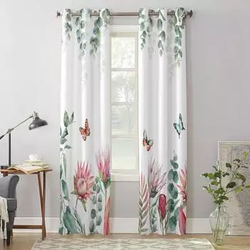 Tropical Plants Flowers Butterflies Curtains for Bedroom Living Room Window Curtain Treatments Blinds Kitchen Home Decor Drapes 135W x 60H(cm) x1