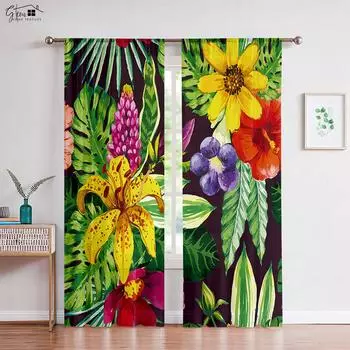 Tropical Rainforest Background Curtains Southeast Asia Banana Leaf Plant Forest Restaurant B&B Hotel Bedroom Decorative Curtains W50xH130(CM)x2PCS&Grommet Top