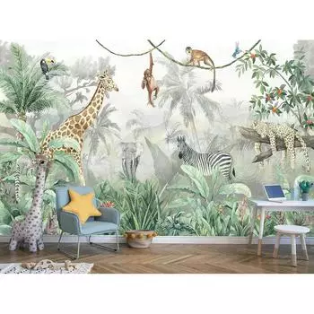 Тропические деревья и животные сафари фотообои для спальни гостиной ТВ фон диван фотообои 200 cm(W) x 140 cm(H)