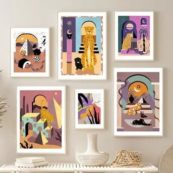 Тропические джунгли Гепард Леопард Тигр Настенная живопись Печать на холсте Плакаты на скандинавскую тему настенные панно для гостиной Египет Декор комнаты A4 21X30cm No Framed