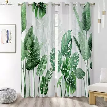 Тропические листья растительности 3D-печатные шторы пасторальные маленькие свежие шторы для спальни гостиной кабинета декоративные шторы 2 шт. W50xH130(CM)x2PCS&Grommet Top