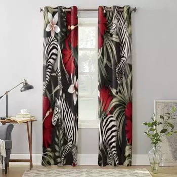 Тропические пальмовые листья, цветок гибискуса, зебра, занавески для гостиной, кухни, современные занавески, домашний декор, жалюзи, шторы 135W x 60H(cm) x1