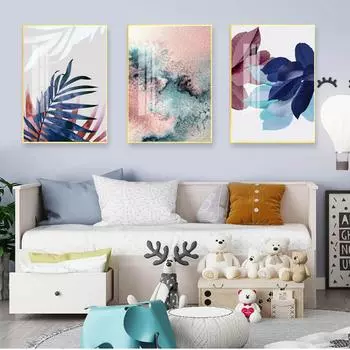 Тропические постеры и принты, картины на стене, листья, настенное искусство, абстрактные акварельные картины, холст, картина, румянец, розовый декор 21cm30cm NoFrame